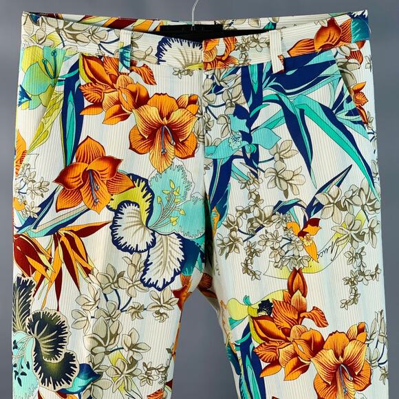 GUCCI Size 32 White Multi-Color Floral Cotton Straight Casual Pants - Picture 2 of 8
